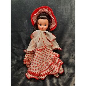 Vintage Italian Furga Doll Carmen Red Polka Dot Dress Rootes Lashes 18"